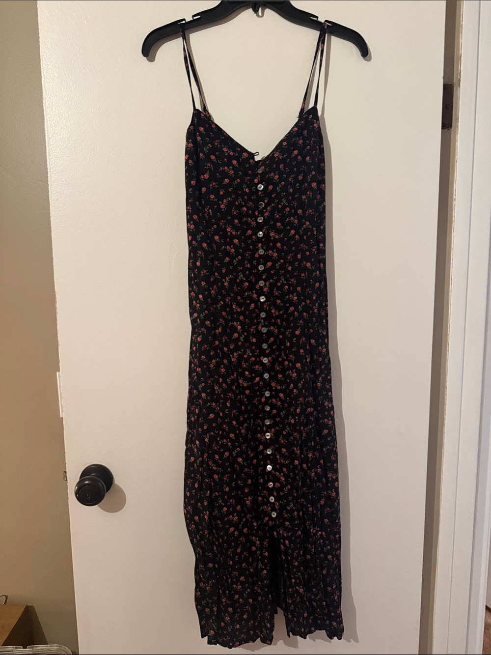Lucky Brand Black Midi Dress with Red Floral Print